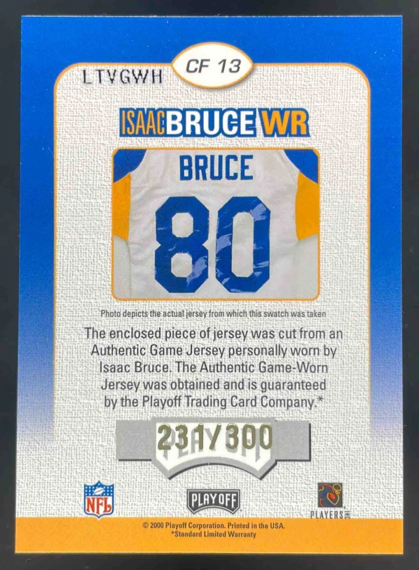 2000 Playoff Contenders Championship Fabric #CF 13 Isaac Bruce 231/300 - Image 2