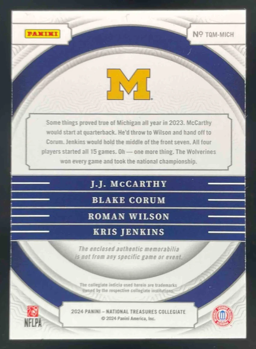 2024 National Treasures Collegiate Quad Wilson Corum Jenkins McCarthy RC /25 - Image 2