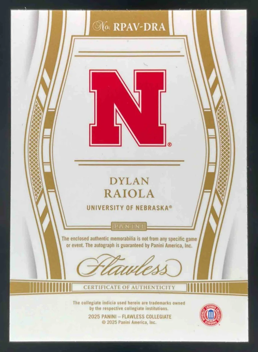 2025 National Treasures Collegiate Patch Vertical Dylan Raiola RC Auto /25 - Image 2