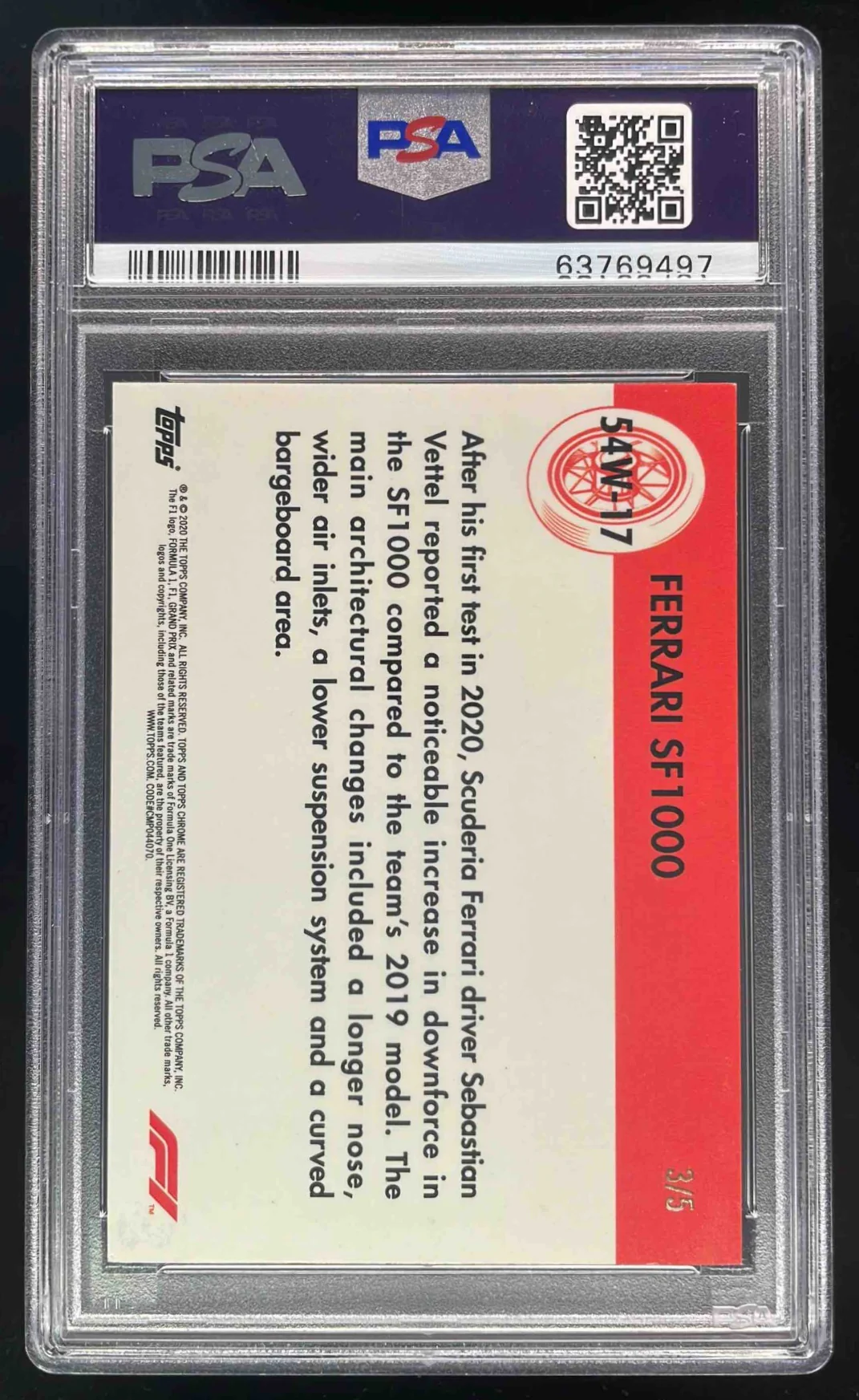2020 Topps Chrome Formula 1 1954 World on Wheels Red 17 Ferrari SF1000/5 PSA 8 - Image 2
