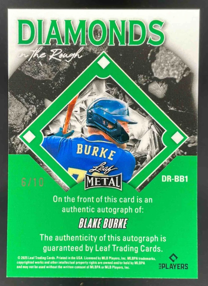 2025 Leaf Metal Diamond in the Rough Prismatic Purple #BB1 Blake Burke Auto /10 - Image 2