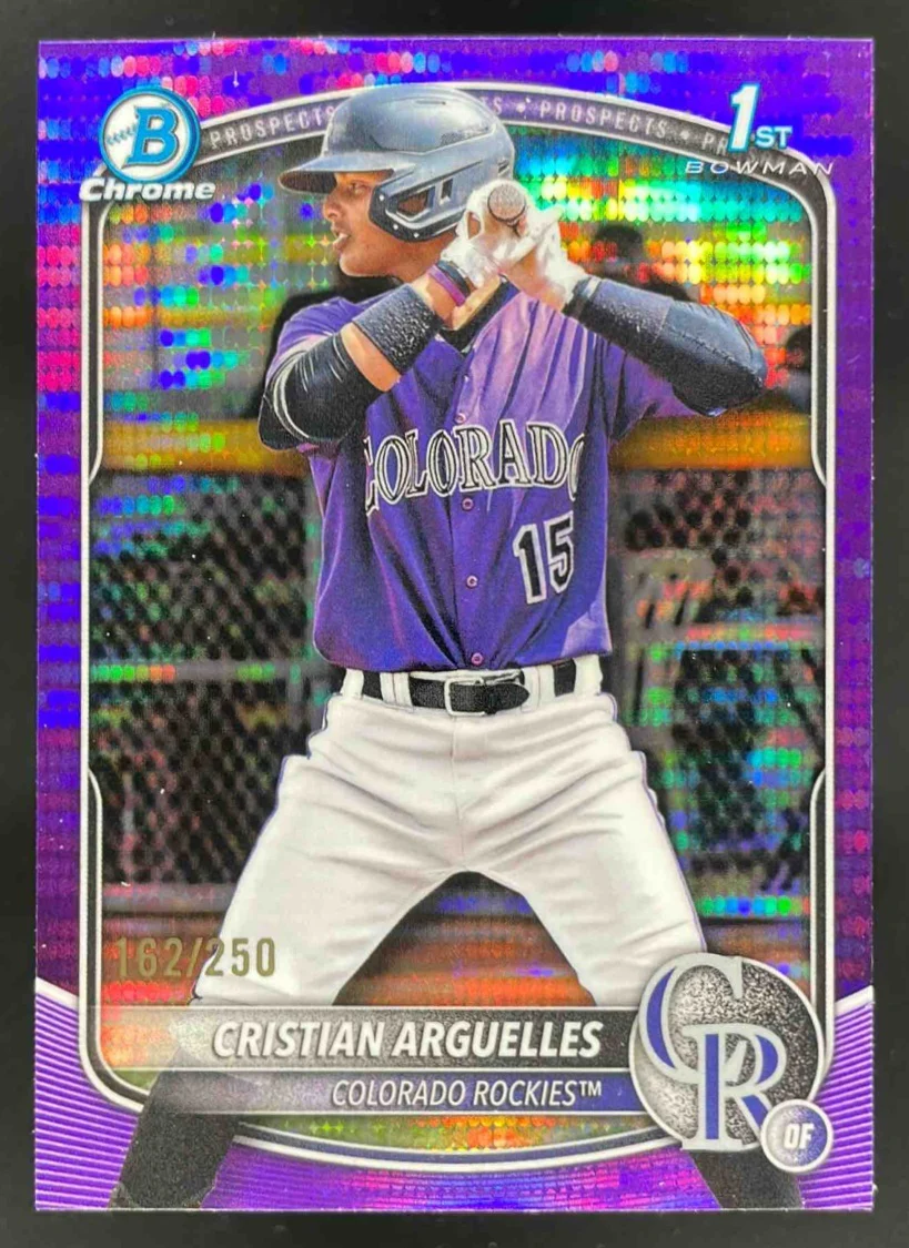 2025 Bowman Chrome Prospects Purple Pulsar #BCP-220 Cristian Arguelles RC /250