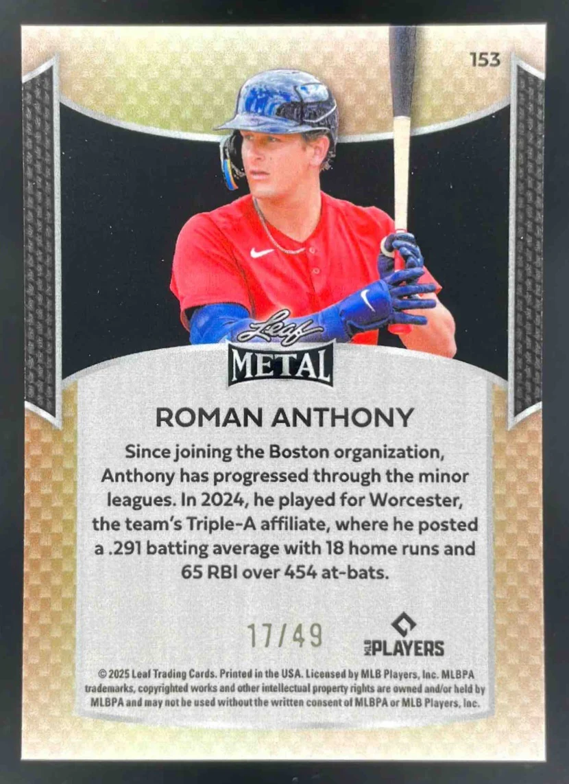 2025 Leaf Metal Set Prismatic Blue #153 Roman Anthony /49 - Image 2