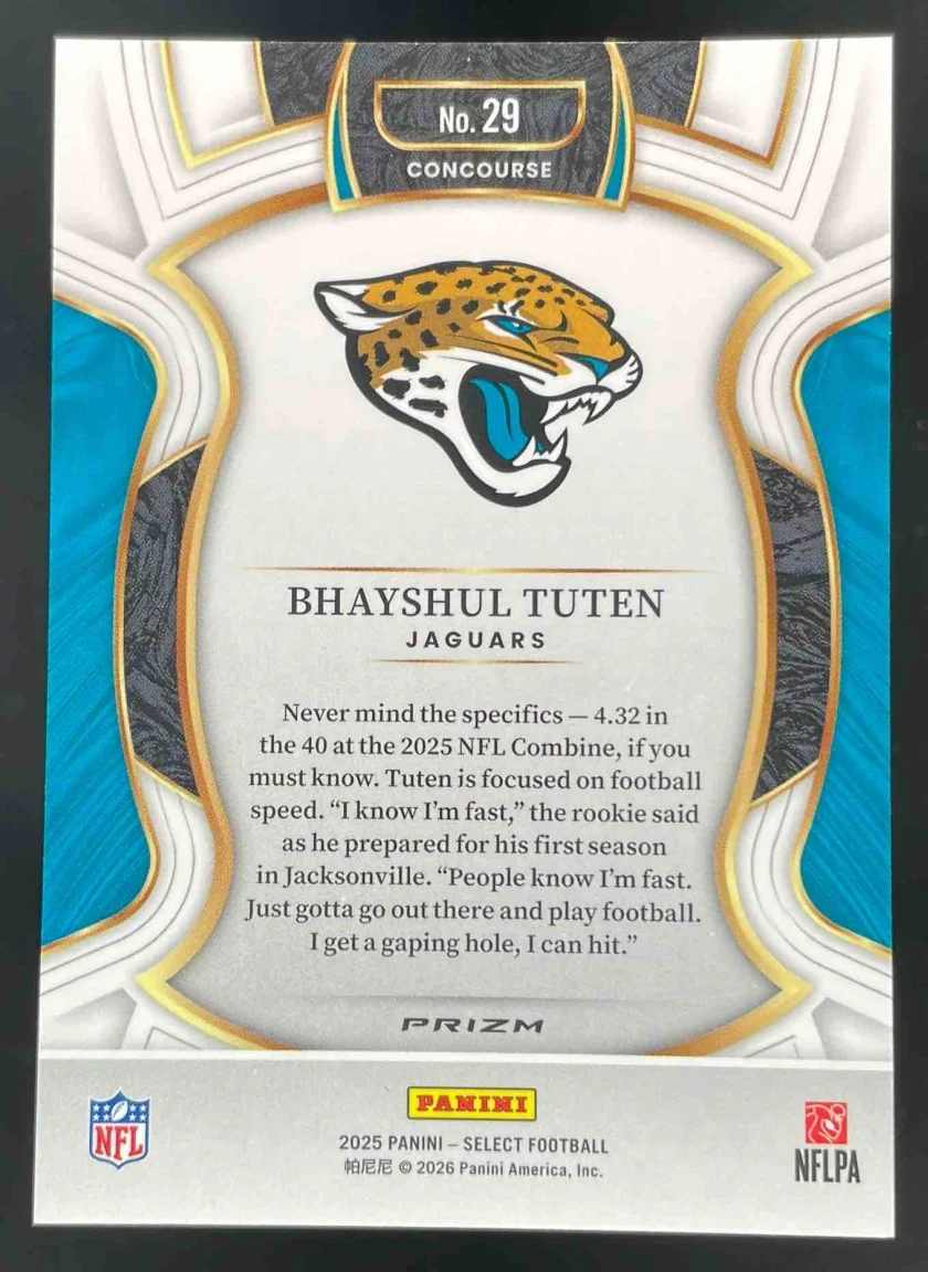 2025 Panini Select Concourse Zebra Prizm Shock #29 Bhayshul Tuten RC - Image 2