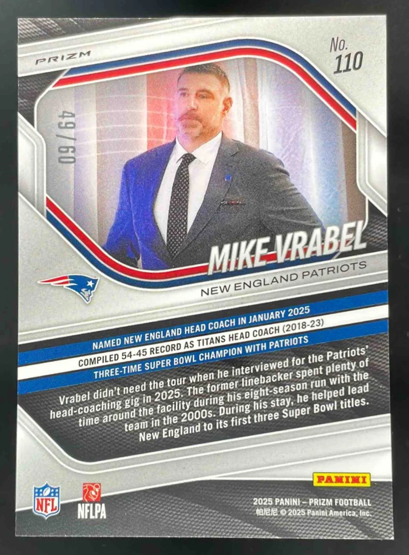 2025 Panini Prizm Super Bowl LX Prizm #110 Mike Vrabel /60 - Image 2