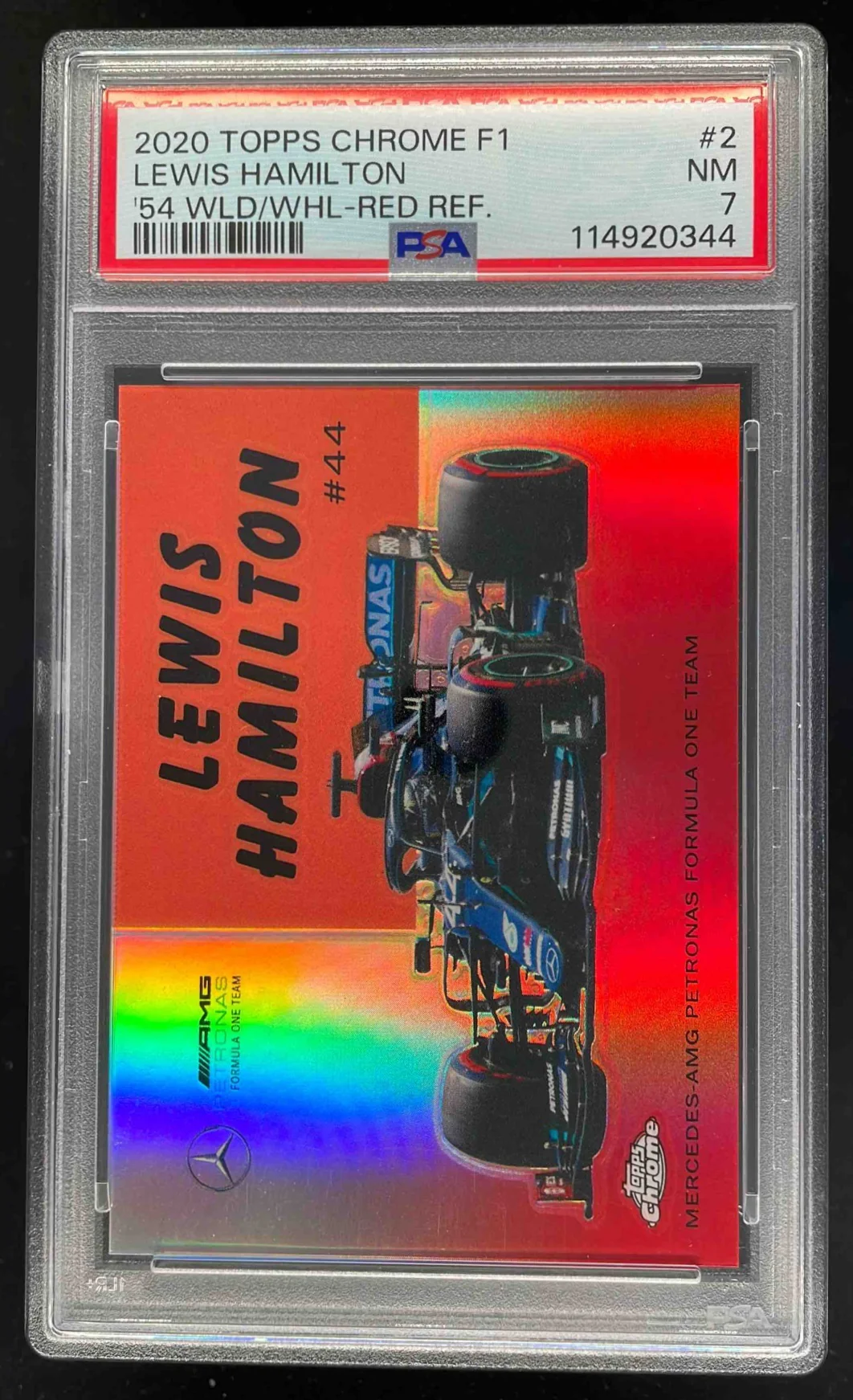 2020 Topps Chrome Formula 1 1954 World on Wheels Red #2 Lewis Hamilton /5 PSA 7