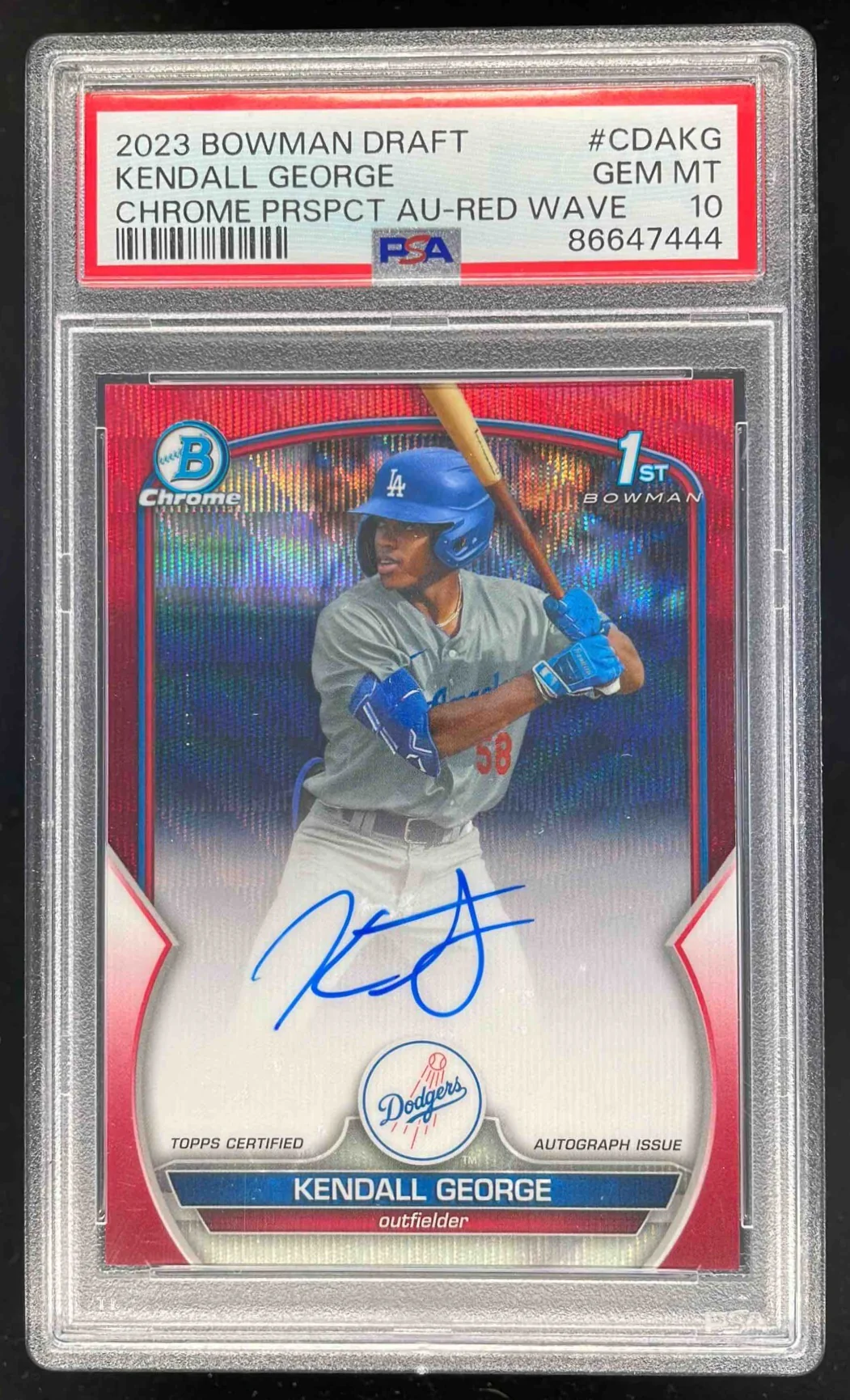 2023 Bowman Draft Chrome Prospect Red Wave Kendall George RC Auto /5 PSA 10