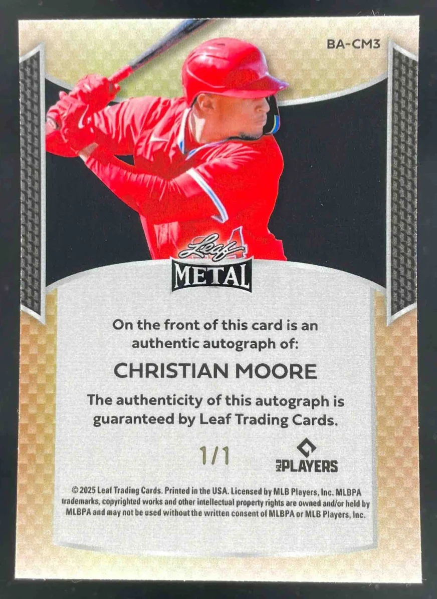 2025 Leaf Metal Autograph Prismatic Gold #BA-CM3 Christian Moore Auto 1/1 - Image 2