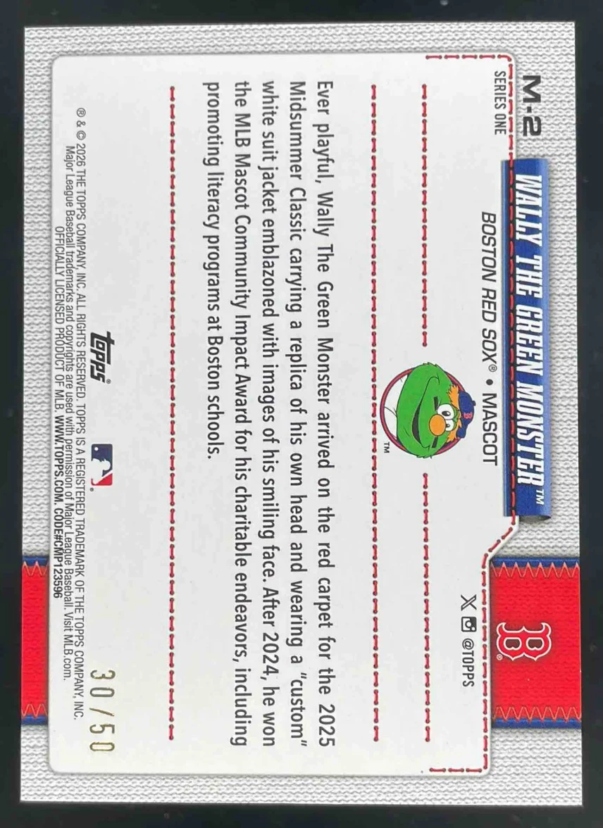 2026 Topps Mascots Gold #M-2 Wally the Green Monster /50 - Image 2