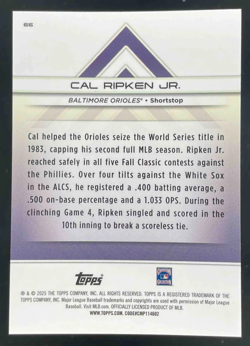 2025 Topps Transcendent Collection Transcendent Icons Chrome #66 Cal Ripken Jr. - Image 2