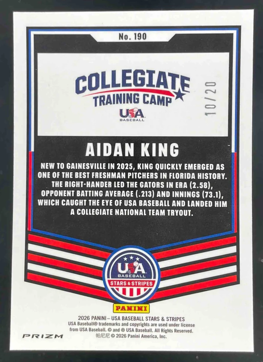 2026 Panini Stars and Stripes Prizm Cherry Blossom Prizm #190 Aidan King /20 - Image 2