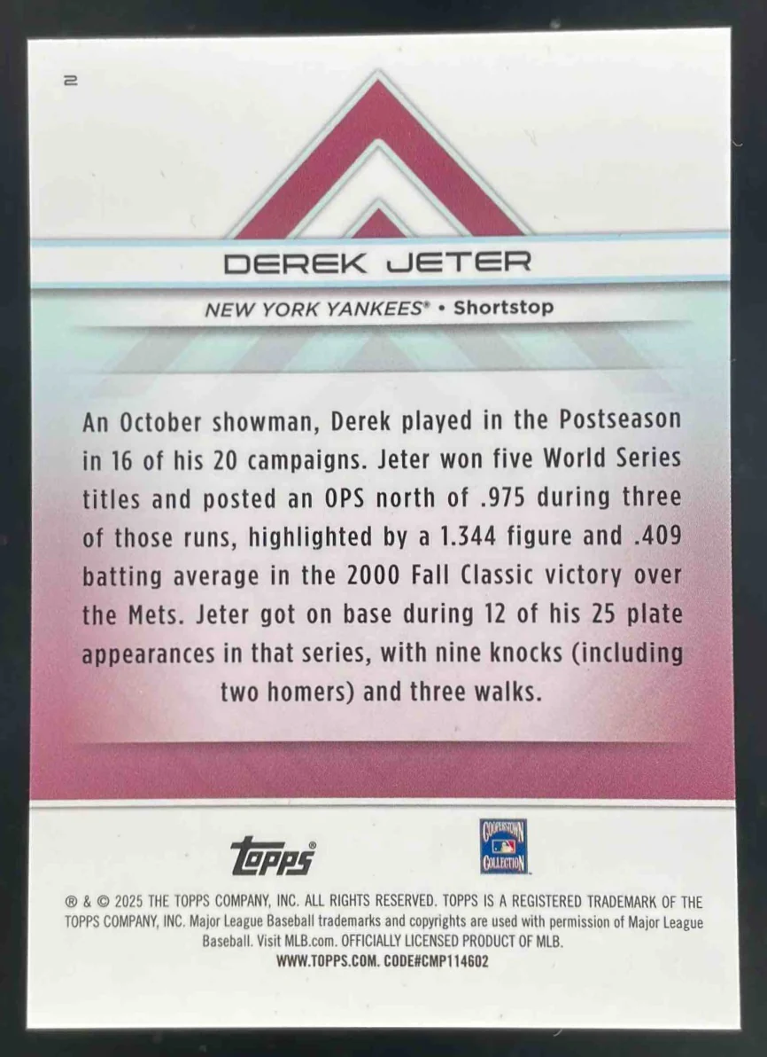 2025 Topps Transcendent Collection Transcendent Icons Chrome #2 Derek Jeter - Image 2