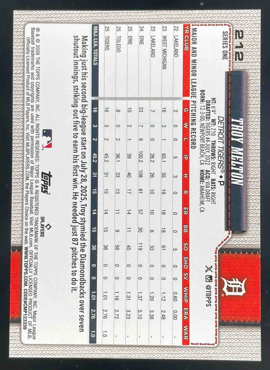 2026 Topps True Photo Variation SP #212 Troy Melton - Image 2