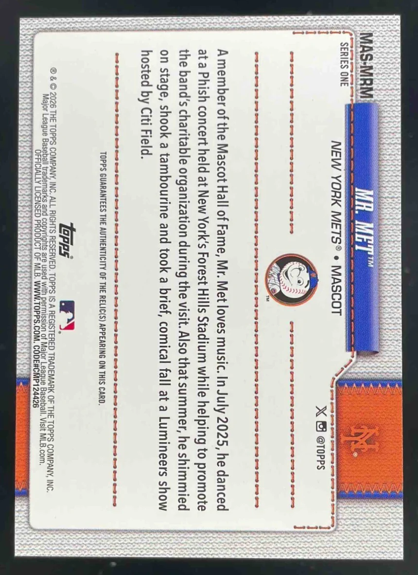2026 Topps Mascots Relics #MAS-MRM Mr. Met MEM - Image 2