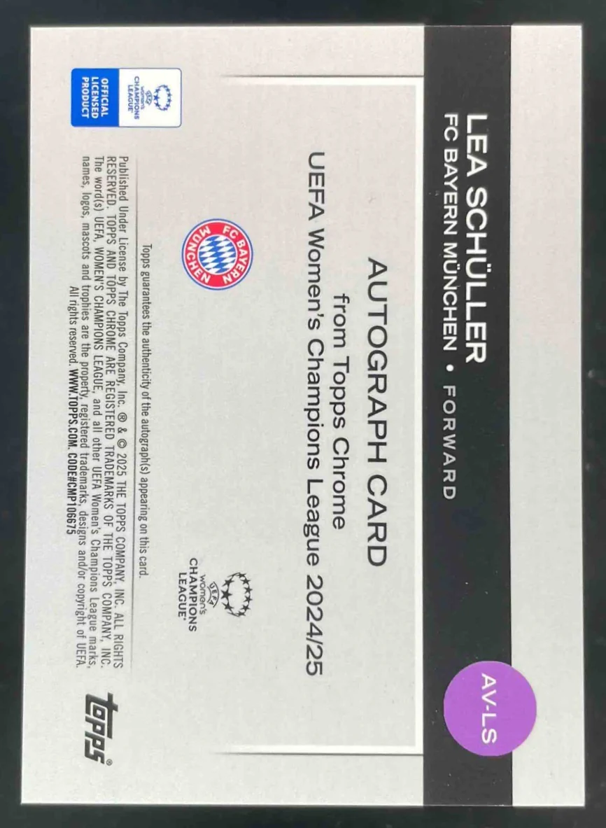 2024-25 Topps Chrome Veterans and Rookies Aqua #AV-LS Lea Schuller Auto /199 - Image 2