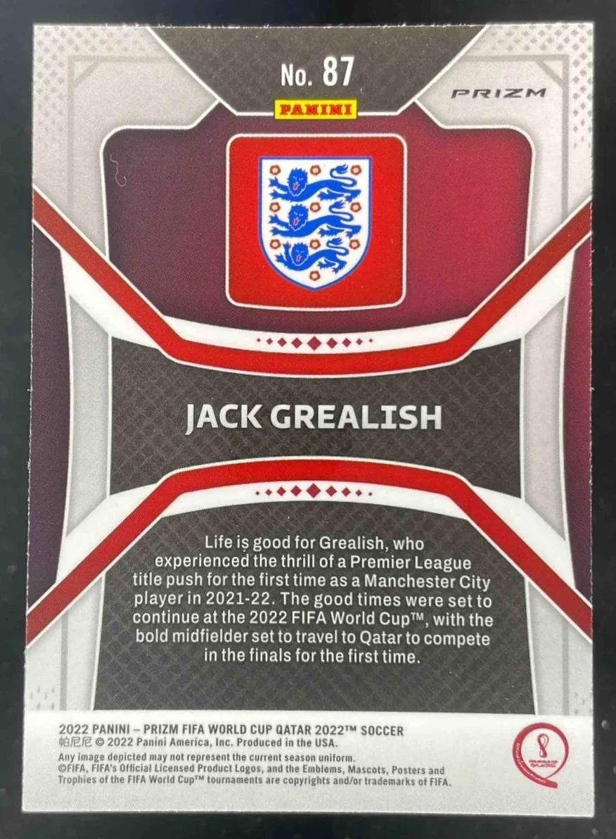 2022-23 Panini Prizm World Cup Choice Zebra #87 Jack Grealish - Image 2