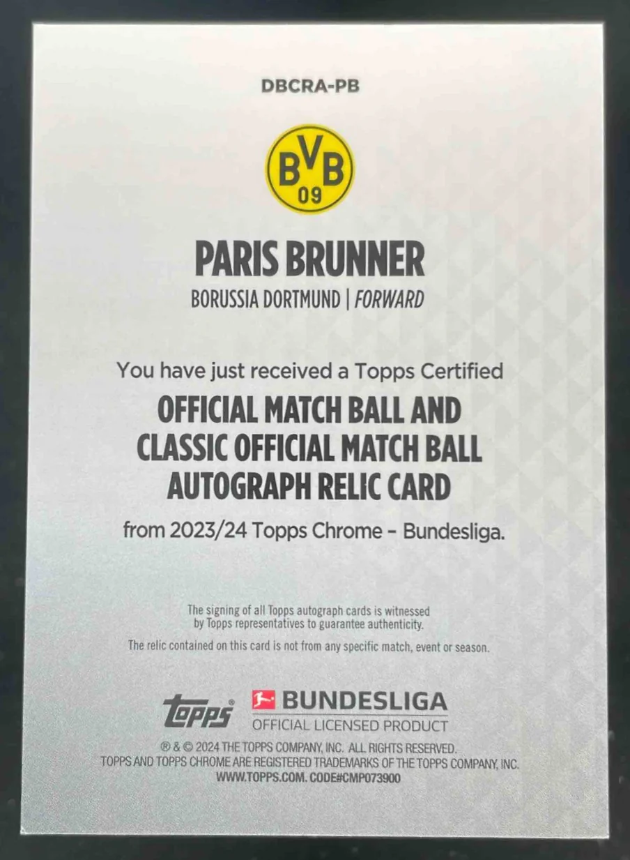 2023 Topps Chrome Bundesliga Double Ball Relic 60 Years Foil Paris Brunner /40 - Image 2