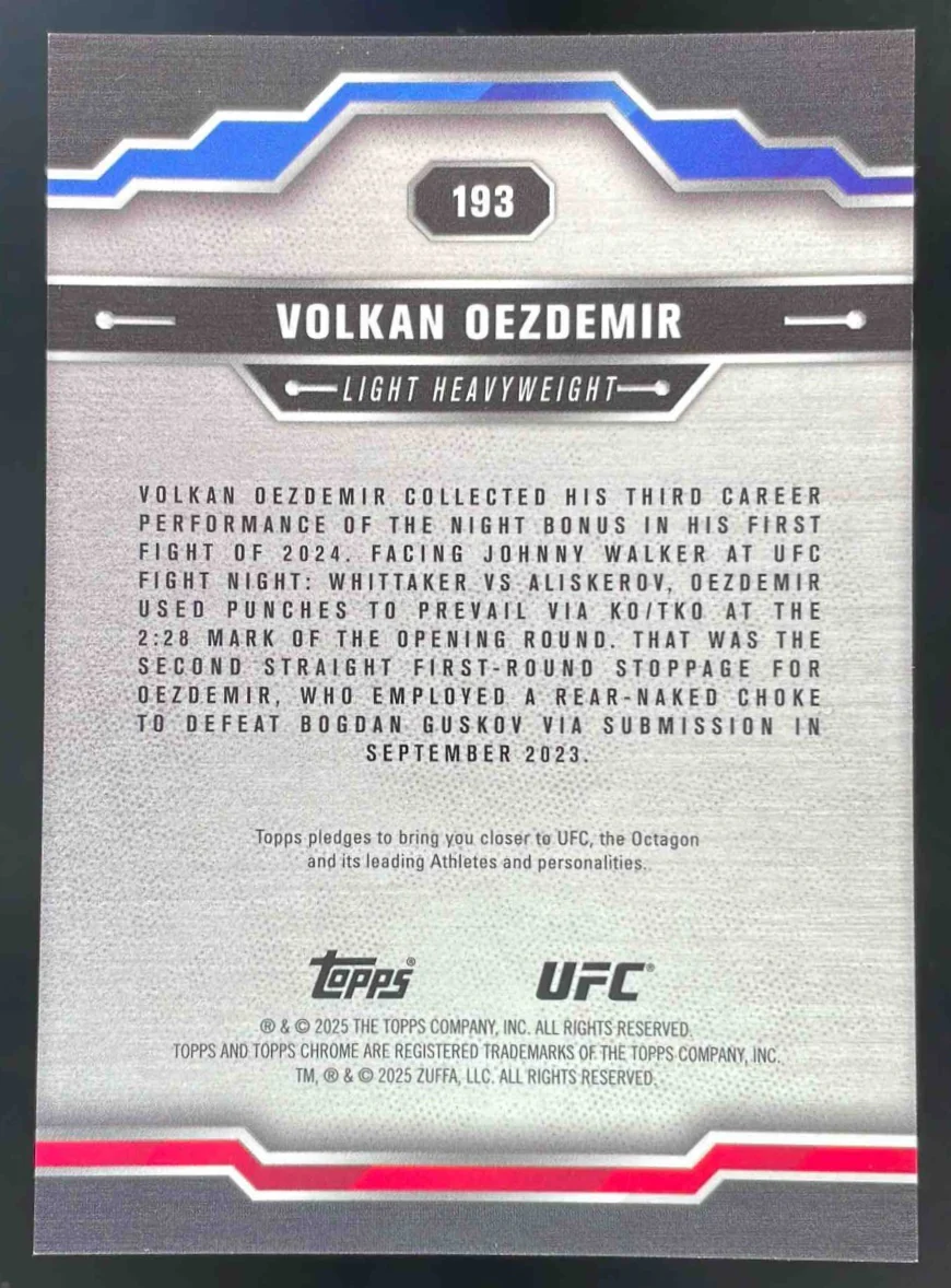 2025 Topps UFC Chrome Sapphire Purple Sapphire #193 Volkan Oezdemir /10 - Image 2