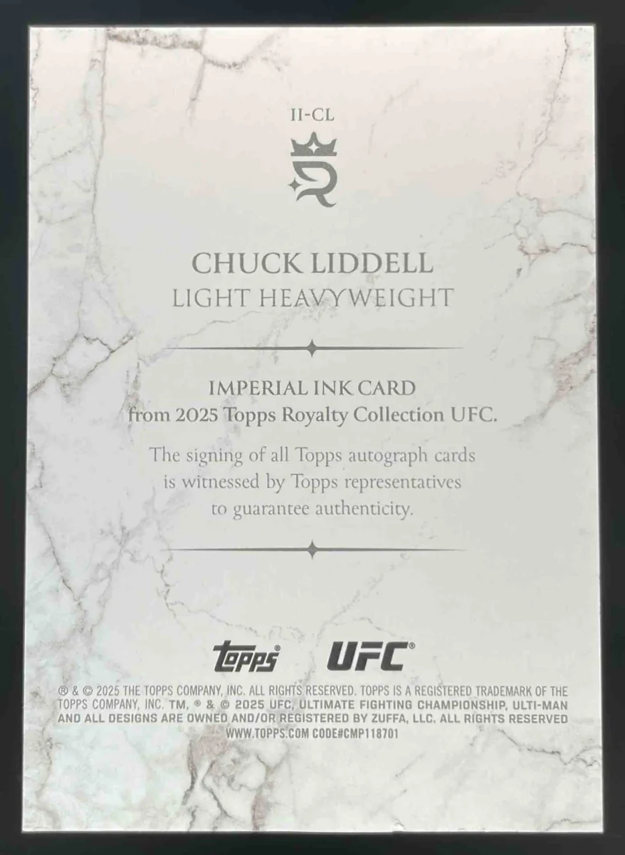 2025 Topps UFC Royalty Imperial Ink Autograph #II-CL Chuck Liddell Auto /99 - Image 2