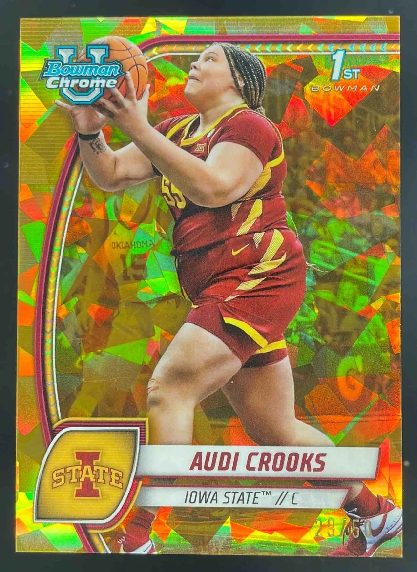 2024-25 Bowman University Chrome Sapphire Gold Refractor #9 Audi Crooks /50