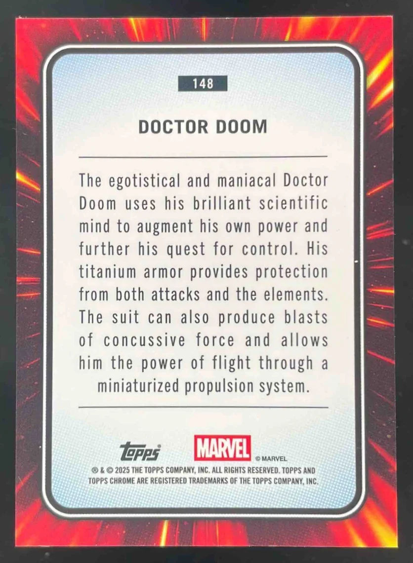 2025 Topps Chrome Marvel Iron Man Red & Gold Lazer #148 Doctor Doom /100 - Image 2