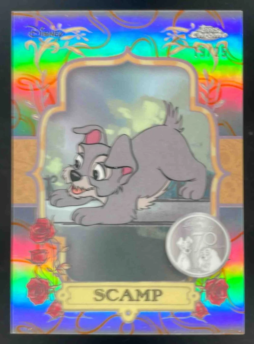 2025 Topps Chrome Disney Lady and the Tramp Orange Spaghetti #LT-10 Scamp /25