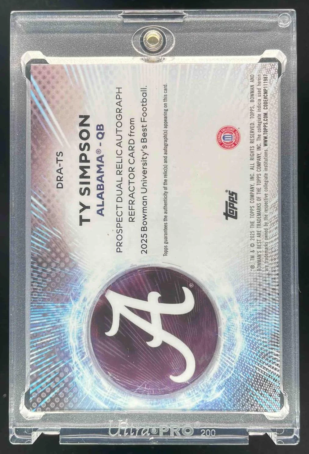 2025 Bowman Best University Dual Relic Red #DRA-TS Ty Simpson Auto /5 - Image 2
