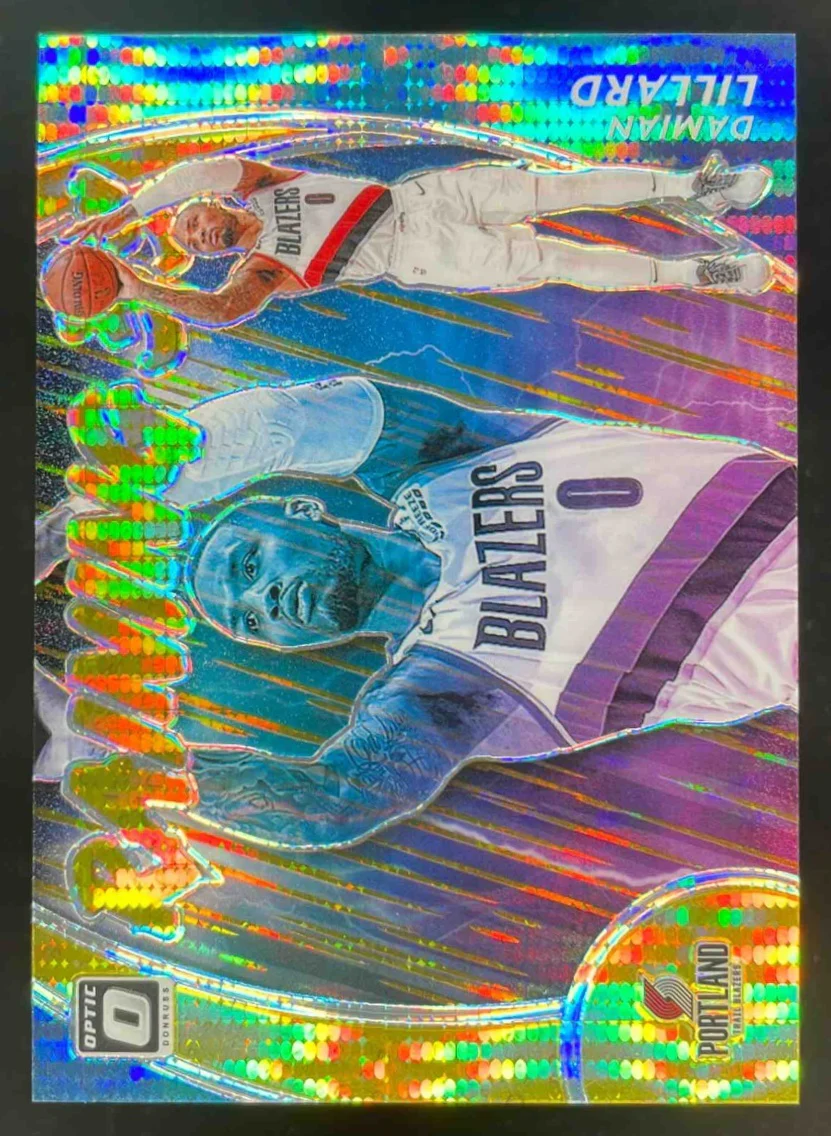 2020-21 Panini Donruss Optic Raining 3s Gold Pulsar Prizm #7 Damian Lillard /10