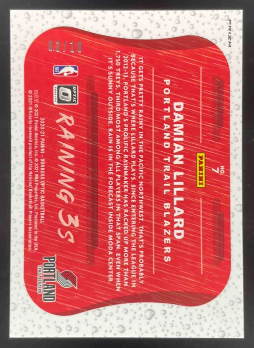 2020-21 Panini Donruss Optic Raining 3s Gold Pulsar Prizm #7 Damian Lillard /10 - Image 2