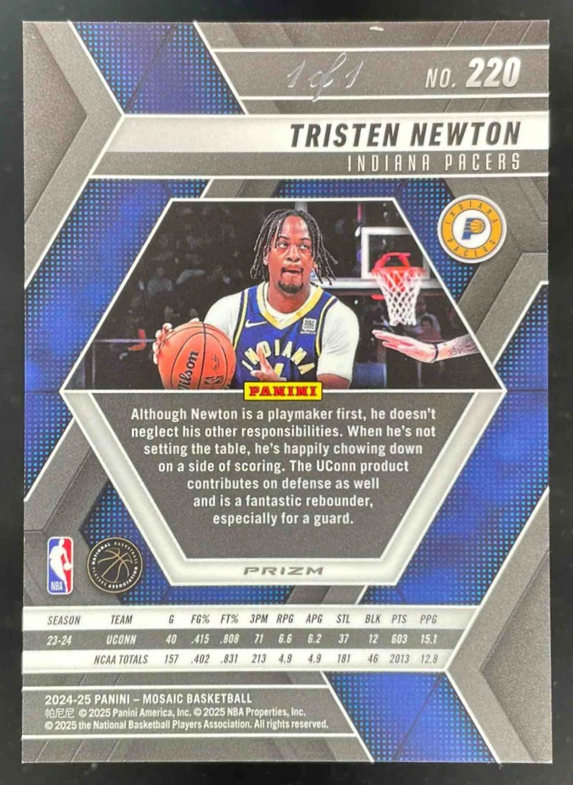 2024-25 Panini Mosaic International Black Mosaic #220 Tristen Newton RC 1/1 - Image 2