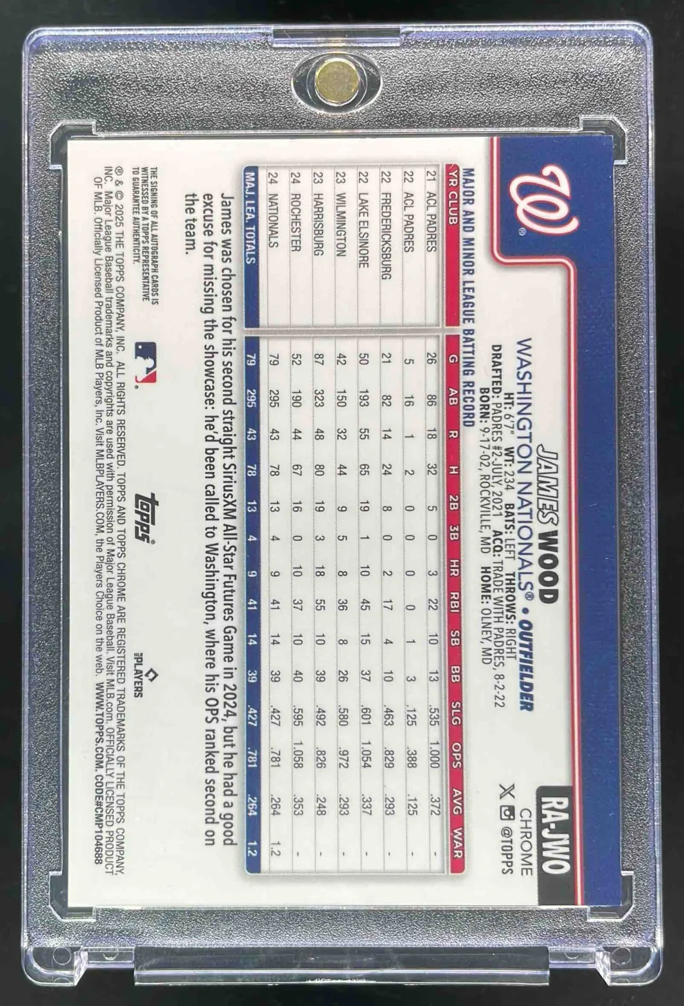 2025 Topps Chrome Rookie B&W Mini-Diamond #RA-JWO James Wood RC Auto - Image 2