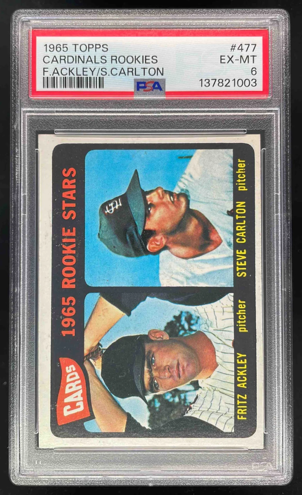 1965 Topps #477 Cards 1965 Rookie Stars Fritz Ackley Steve Carlton RS, RC PSA 6