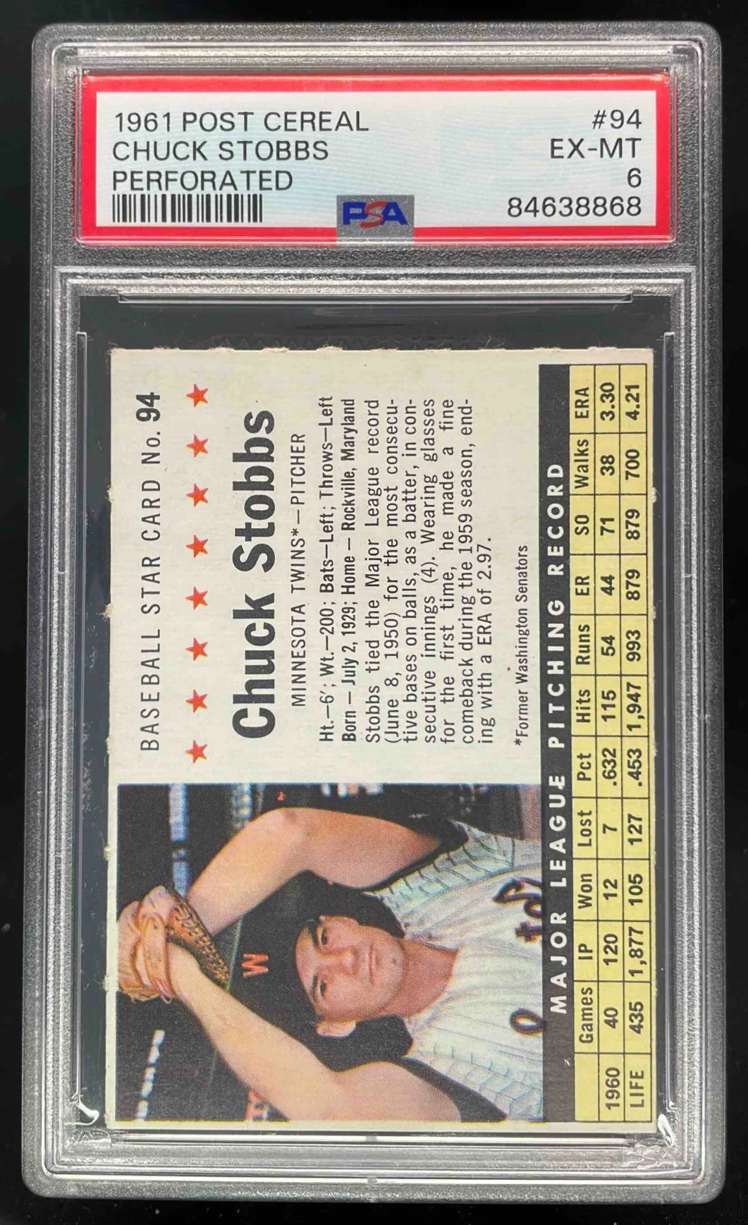 1961 Post 1961 Post #94 Chuck Stobbs PSA 6