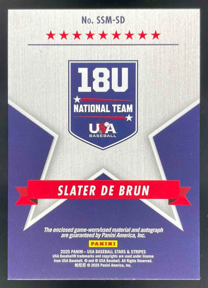 2025 USA Stars & Stripes Stars and Stripes Materials #65 Slater De Brun Auto - Image 2