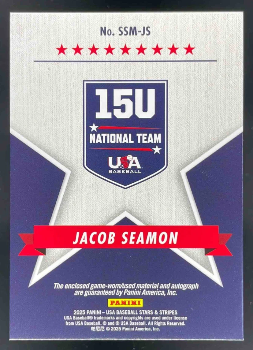 2025 USA Stars & Stripes Stars and Stripes Materials #12 Jacob Seamon Auto - Image 2
