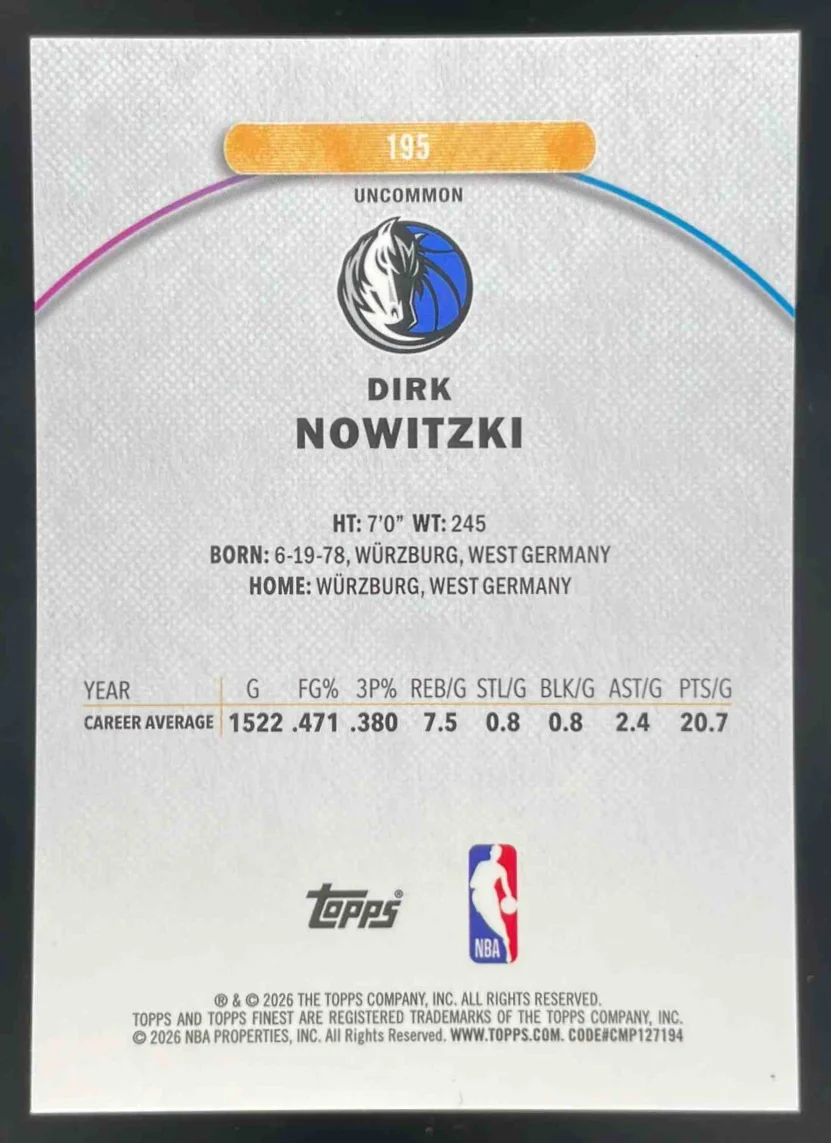 2025-26 Topps Finest Uncommon Purple X-Fractor #195 Dirk Nowitzki /99 - Image 2