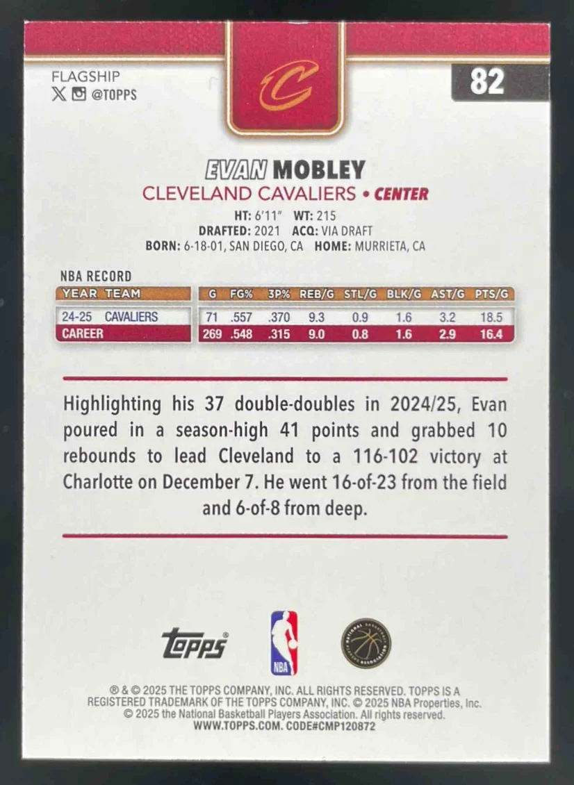 2025-26 Topps Black #82 Evan Mobley /68 - Image 2
