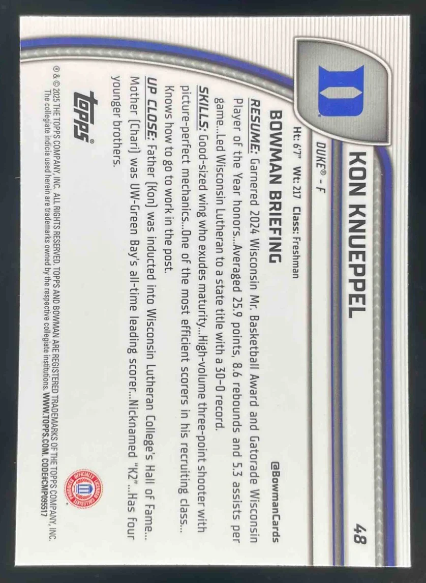 2024-25 Bowman University Chrome Purple Refractor #48 Kon Knueppel /399 - Image 2