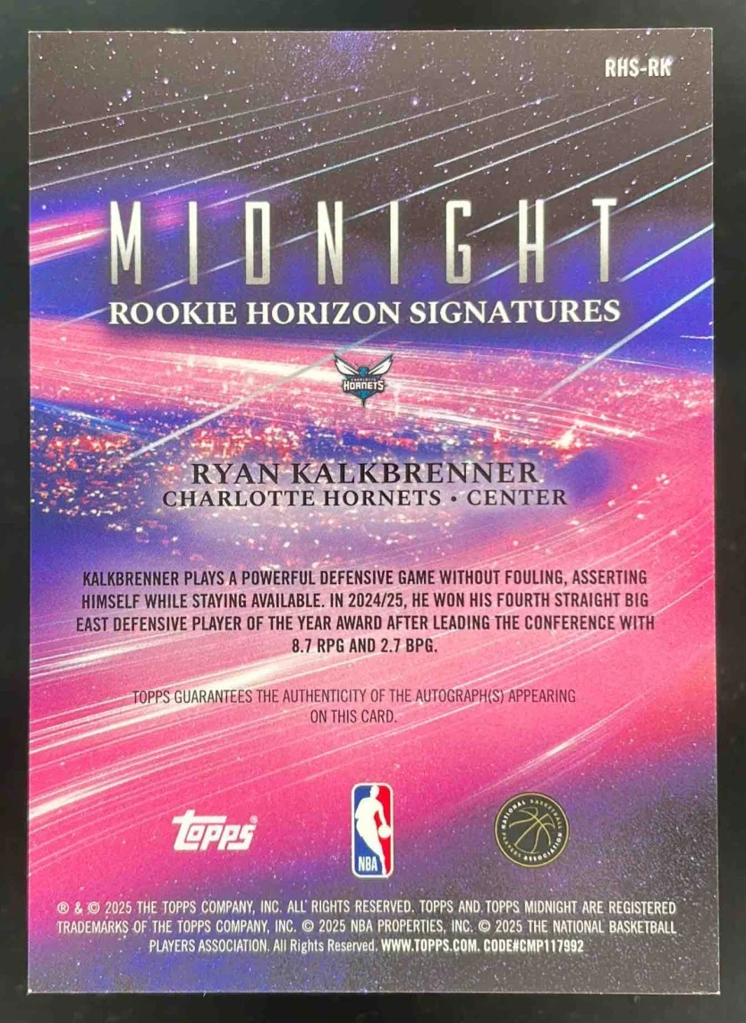 2025-26 Topps Midnight Rookie Horizon #RHS-RK Ryan Kalkbrenner RC Auto - Image 2