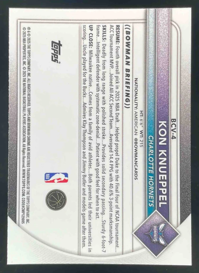 2025-26 Bowman Chrome #BCV-4 Kon Knueppel RC - Image 2