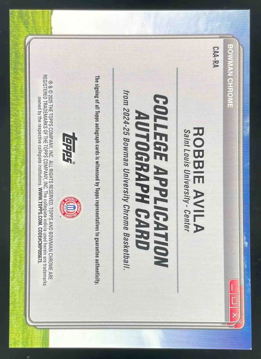 2024-25 Bowman University Chrome College Application #CAA-RA Robbie Avila Auto - Image 2