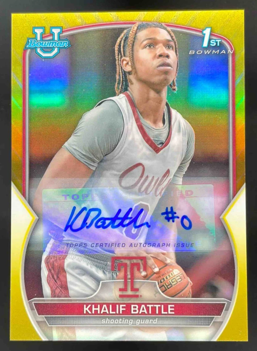 2022-23 Bowman Chrome University Chrome Yellow #66 Khalif Battle Auto /75