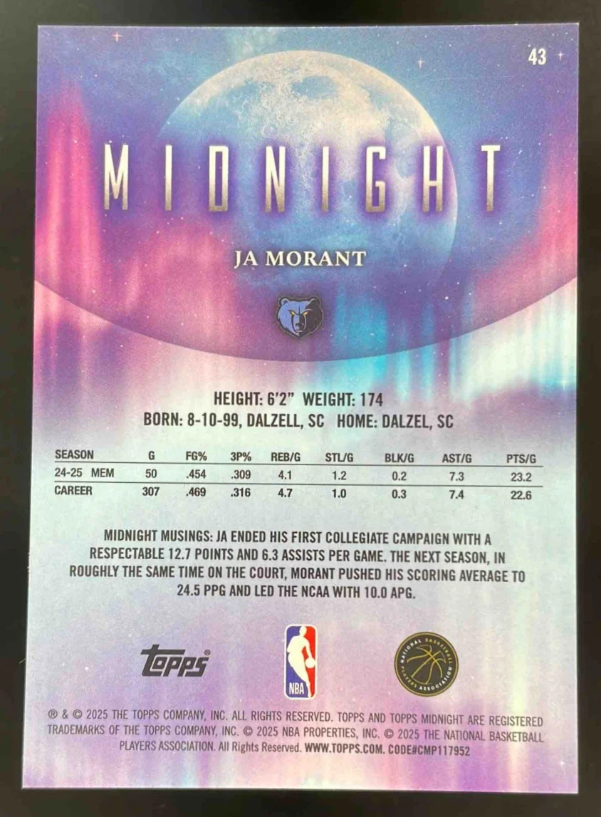 2025-26 Topps Midnight Twilight #43 Ja Morant /99 - Image 2