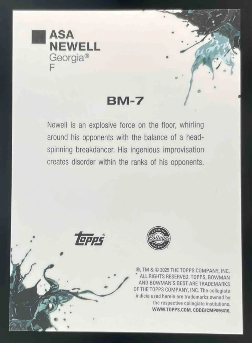 2024-25 Bowman Bowman's Best University Masterpieces Black #BM-7 Asa Newell /10 - Image 2