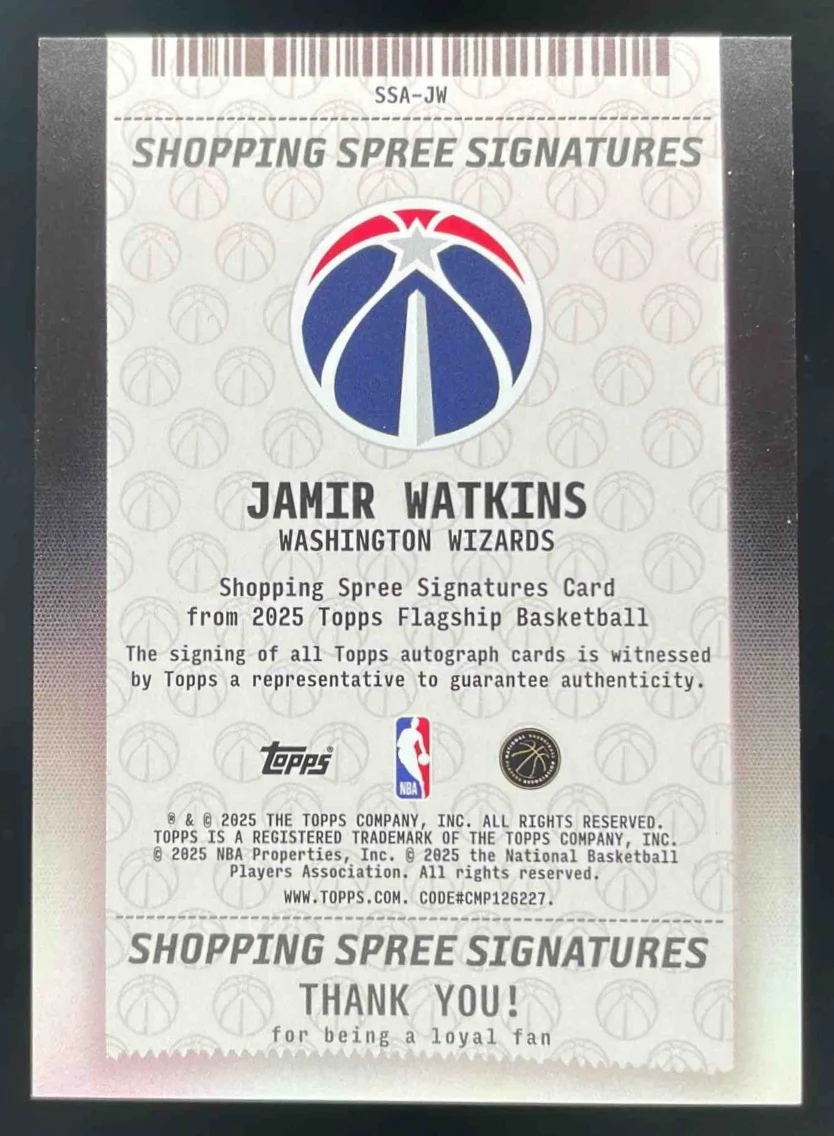 2025-26 Topps Shopping Spree Flash Drop #SSA-JW Jamir Watkins RC Auto /50 - Image 2