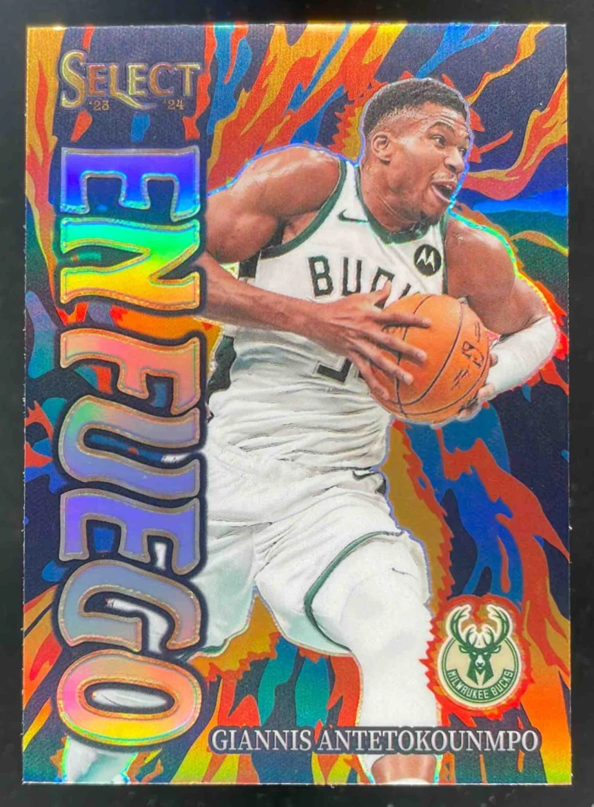 2023-24 Panini Select En Fuego Silver Prizms #7 Giannis Antetokounmpo