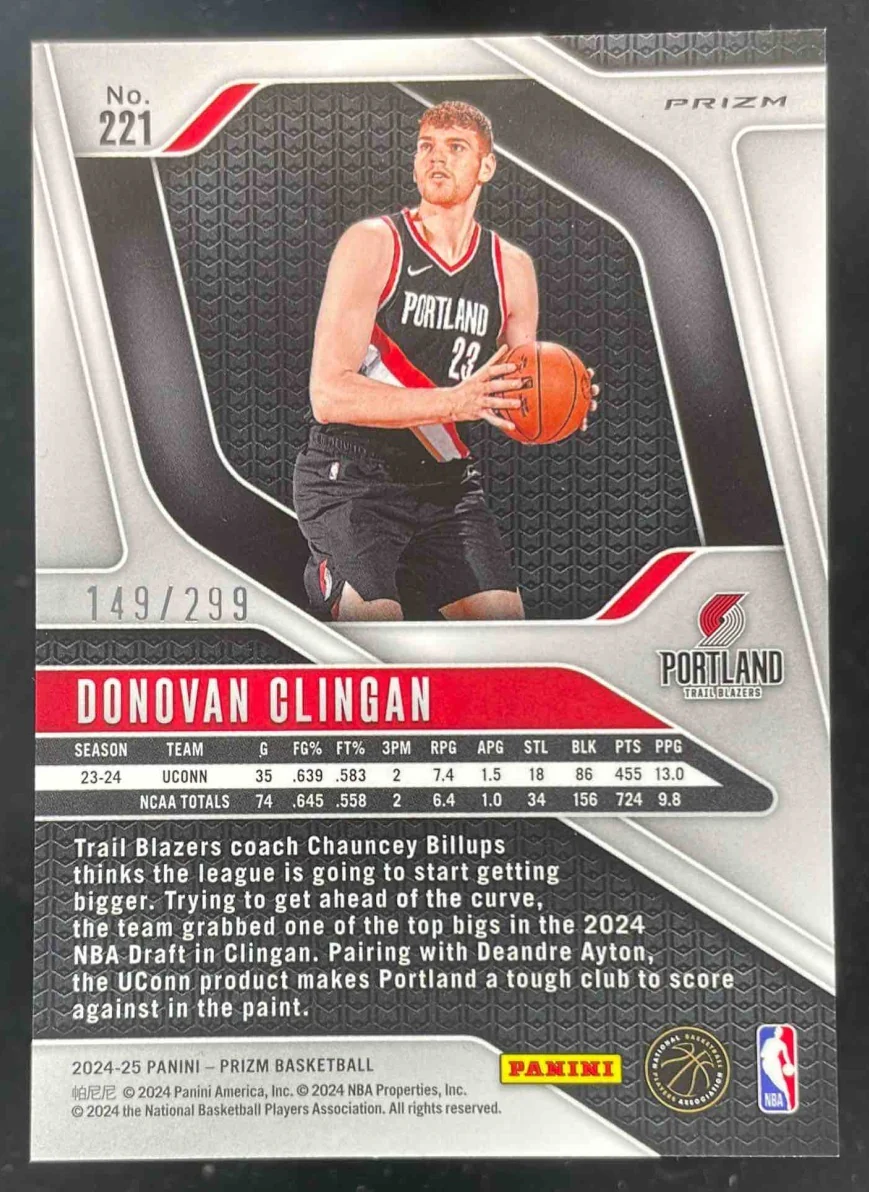 2024-25 Panini Prizm Red Prizm #221 Donovan Clingan RC /299 - Image 2