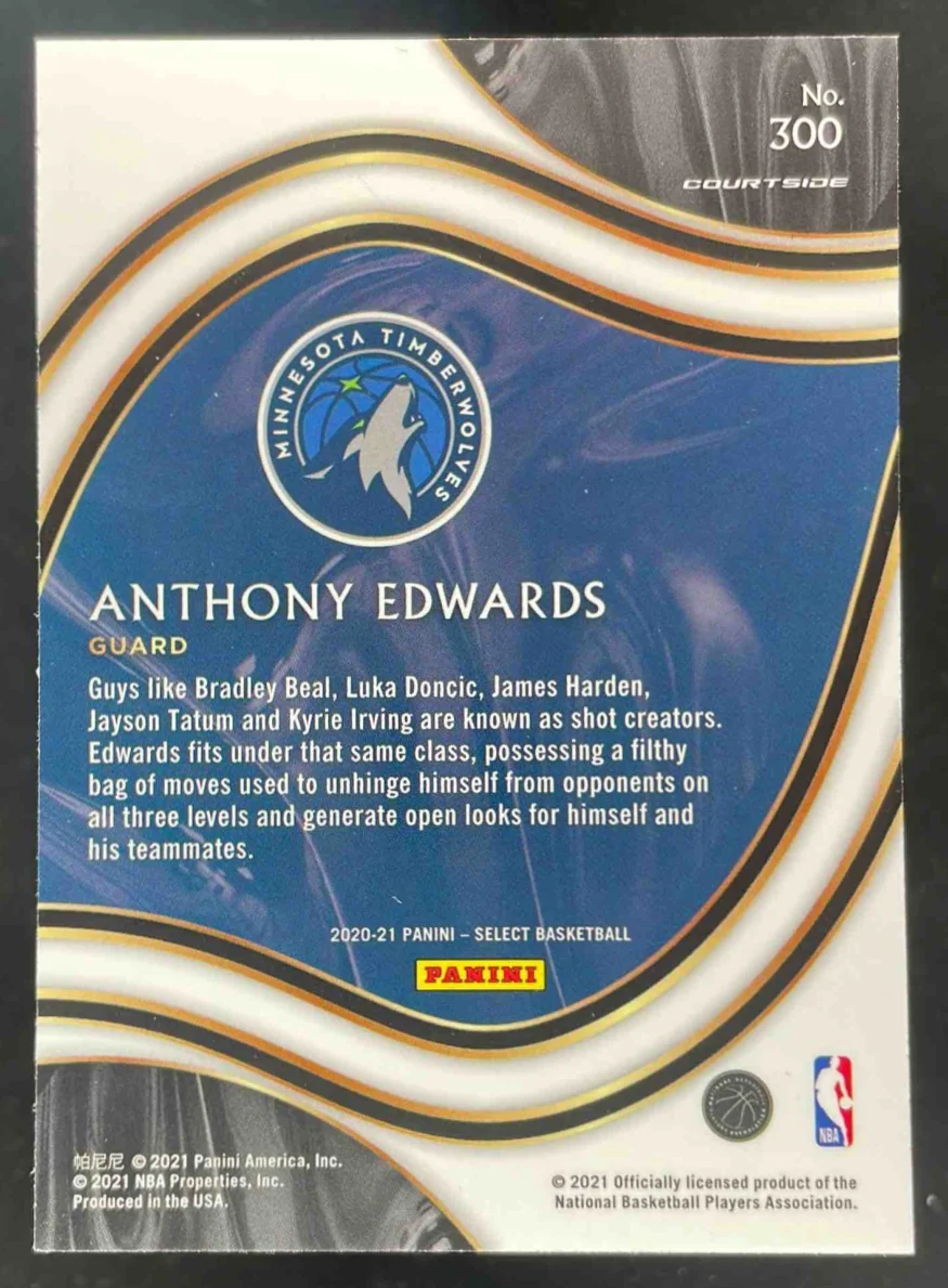 2020-21 Panini Select #300 Anthony Edwards RC Courtside - Image 2