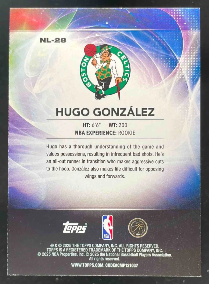 2025-26 Topps No Limit Green Rainbow #NL-28 Hugo Gonzalez RC /99 - Image 2