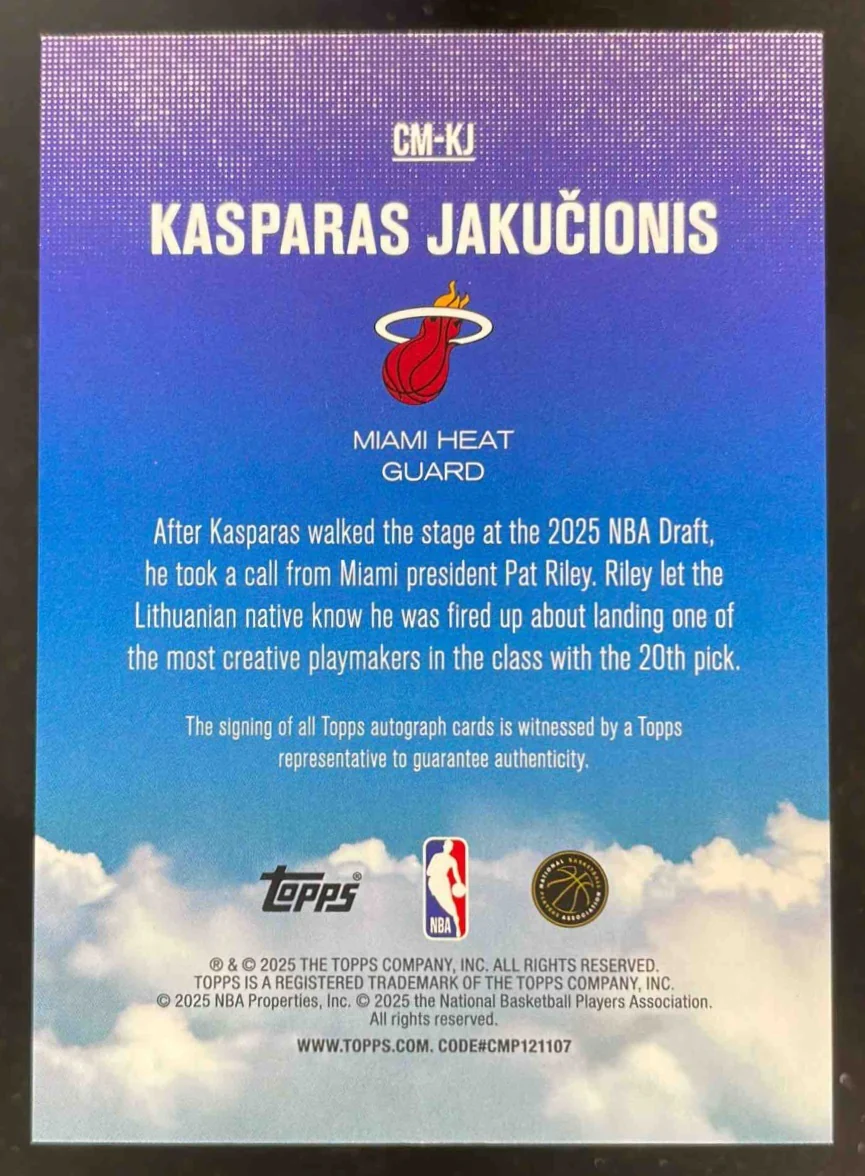 2025-26 Topps Contemporary Marks Green Rainbow Kasparas Jakucionis RC Auto /99 - Image 2